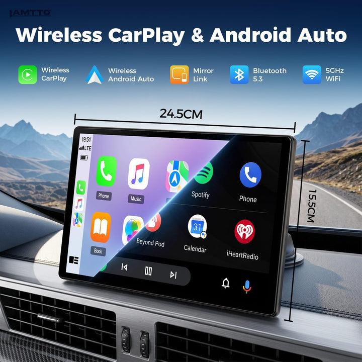 LAMTTO 2026 Upgrade 11 Zoll Wireless Carplay Display mit Apple CarPlay und Android Auto, Tragbares C