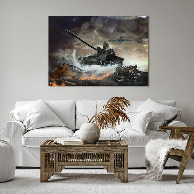 Bilder auf Leinwand 100x70cm Leinwandbild Krieg Panzer Airplain Schlacht Gross Wanddeko Bild Schlafz