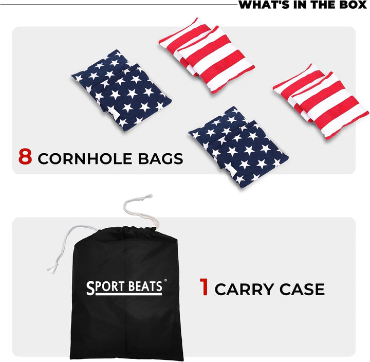 SPORT BEATS Cornhole Bags Allwetter 8er Set für Cornhole Wurfspiele, Regulierung Gewicht & Grösse -