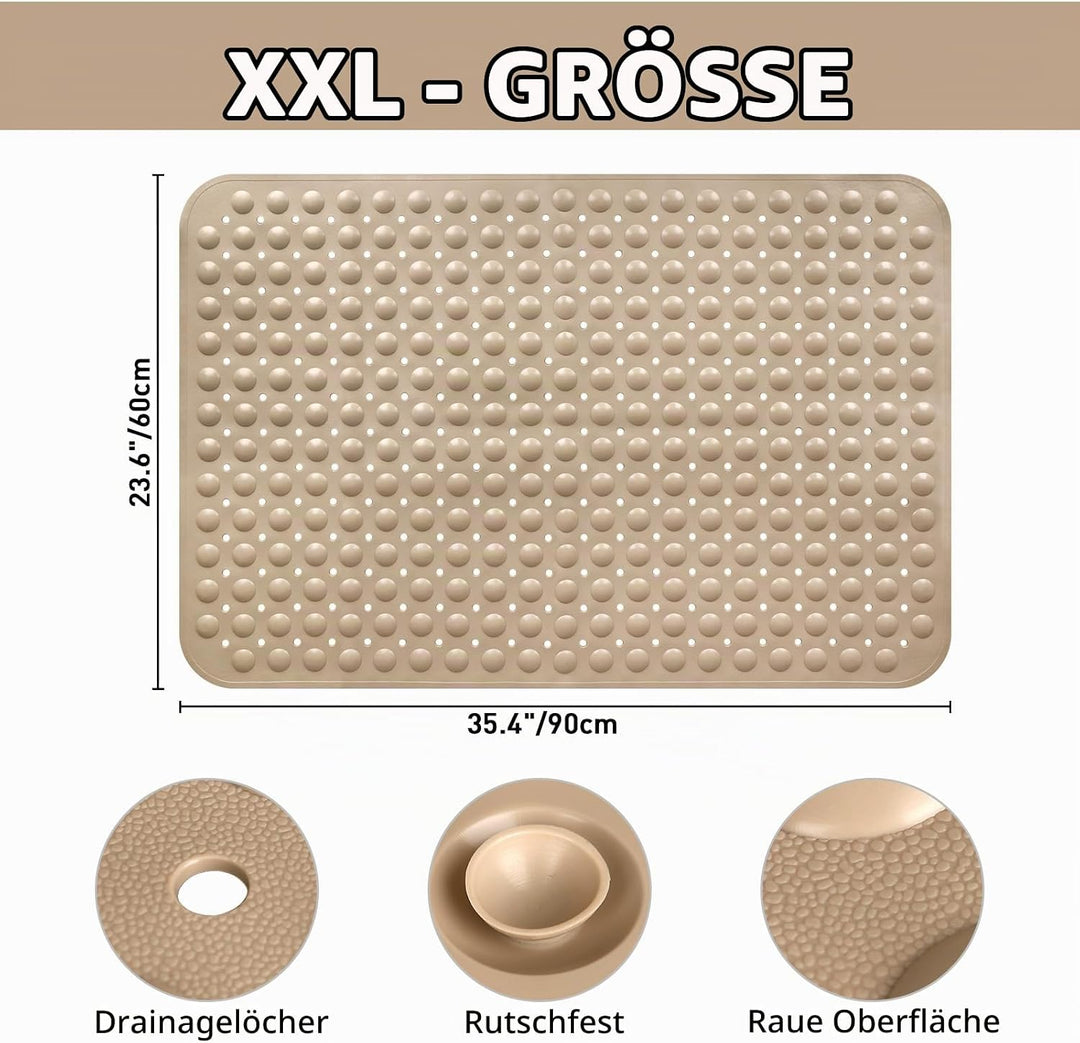 Gross Duschmatte rutschfest 60x90cm: Weich TPE Duscheinlage mit Ablauflöchern und Saugnäpfen - Antir