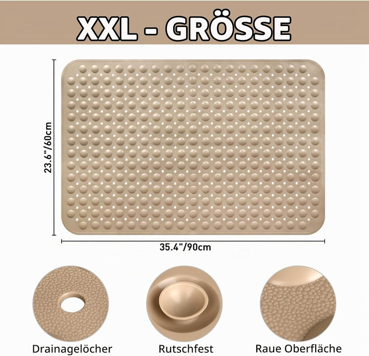 Gross Duschmatte rutschfest 60x90cm: Weich TPE Duscheinlage mit Ablauflöchern und Saugnäpfen - Antir