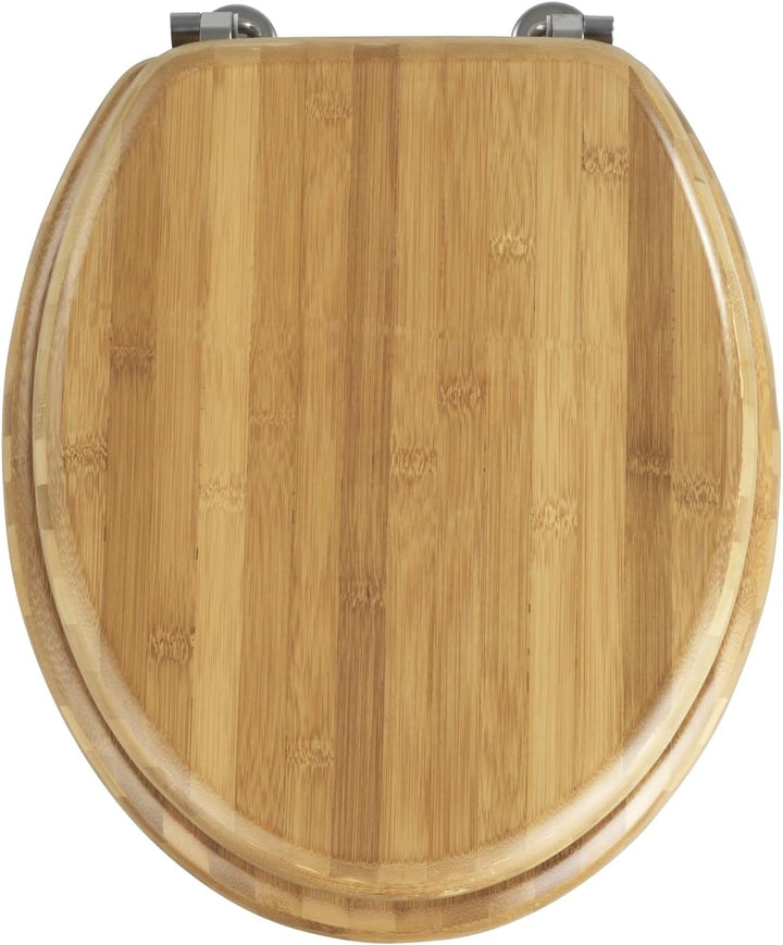 WENKO WC-Sitz Bambus, Toilettensitz aus echtem Bambus, WC-Deckel mit rostfreien Edelstahl-Scharniere