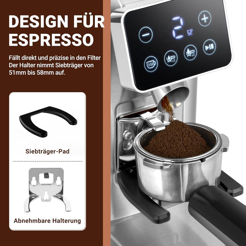 AMZCHEF Kaffeemühle Elektrisch mit Abnehmbarem Halter für Siebträger und Behälter | Kaffeemühle Sieb