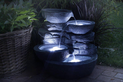 Arnusa Gartenbrunnen Cascades mit LED Beleuchtung Innen und Aussen Springbrunnen Zimmerbrunnen kompl