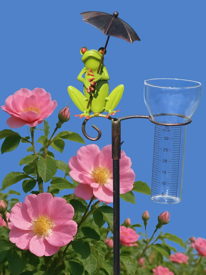 Pommerntraum ® | Regenmesser Niederschlagsmesser Pluviometer Wetterfrosch Frosch mit Regenschirm + M