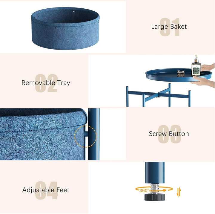 Beistelltisch Rund, Kleiner Tisch, Metall Balkontisch, Sofatisch 2 Ebenen, Couchtisch mit Korb aus S