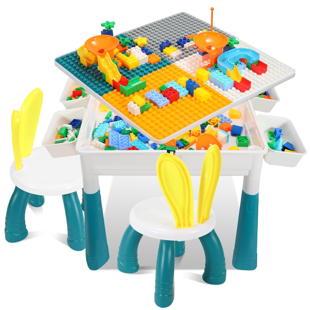 Kindertisch mit 2 stühlen Spieltisch Kinder mit 251 Bausteine,Multifunktionaler Aktivitätstisch ab 2