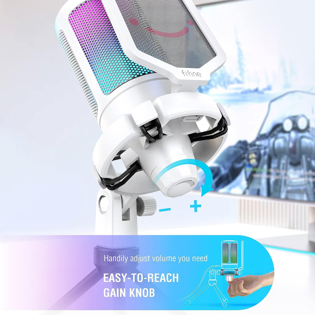 FIFINE Gaming Mikrofon PC, USB Microphone für PS4 PS5 Mac, mit Mikrofon Ständer, Stummschalttaste, P