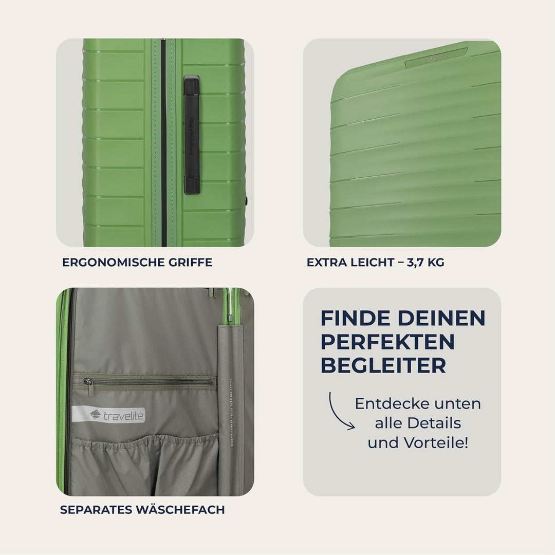 Travelite Koffer gross, MOOBY L, Kratzfeste Hartschale, mit recyceltem Material, 77 cm, 106 l, 3,7 k