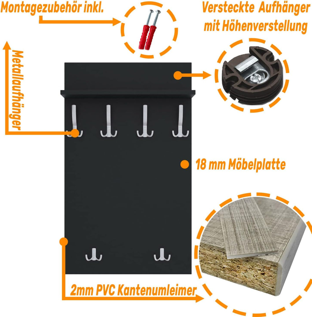AKKE 120x60 | MAXI Garderobenpaneel Wandgarderobe Garderobe Wandpaneel Kleiderstange ALUMINIUM | ANT