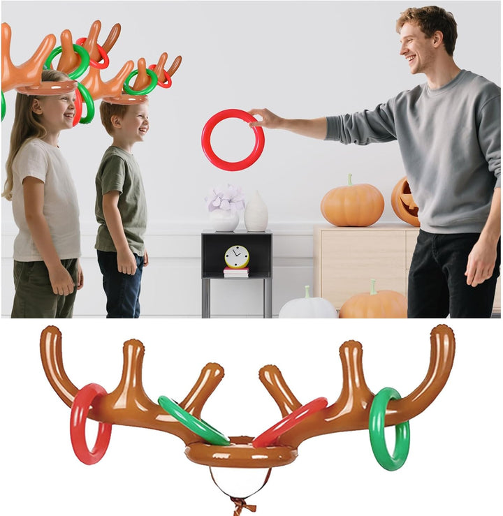 10 Stücke Ringwurfspiel Aufblasbare, Aufblasbarer Rentier-Geweihhut mit Ringen, 2 aufblasbares Gewei
