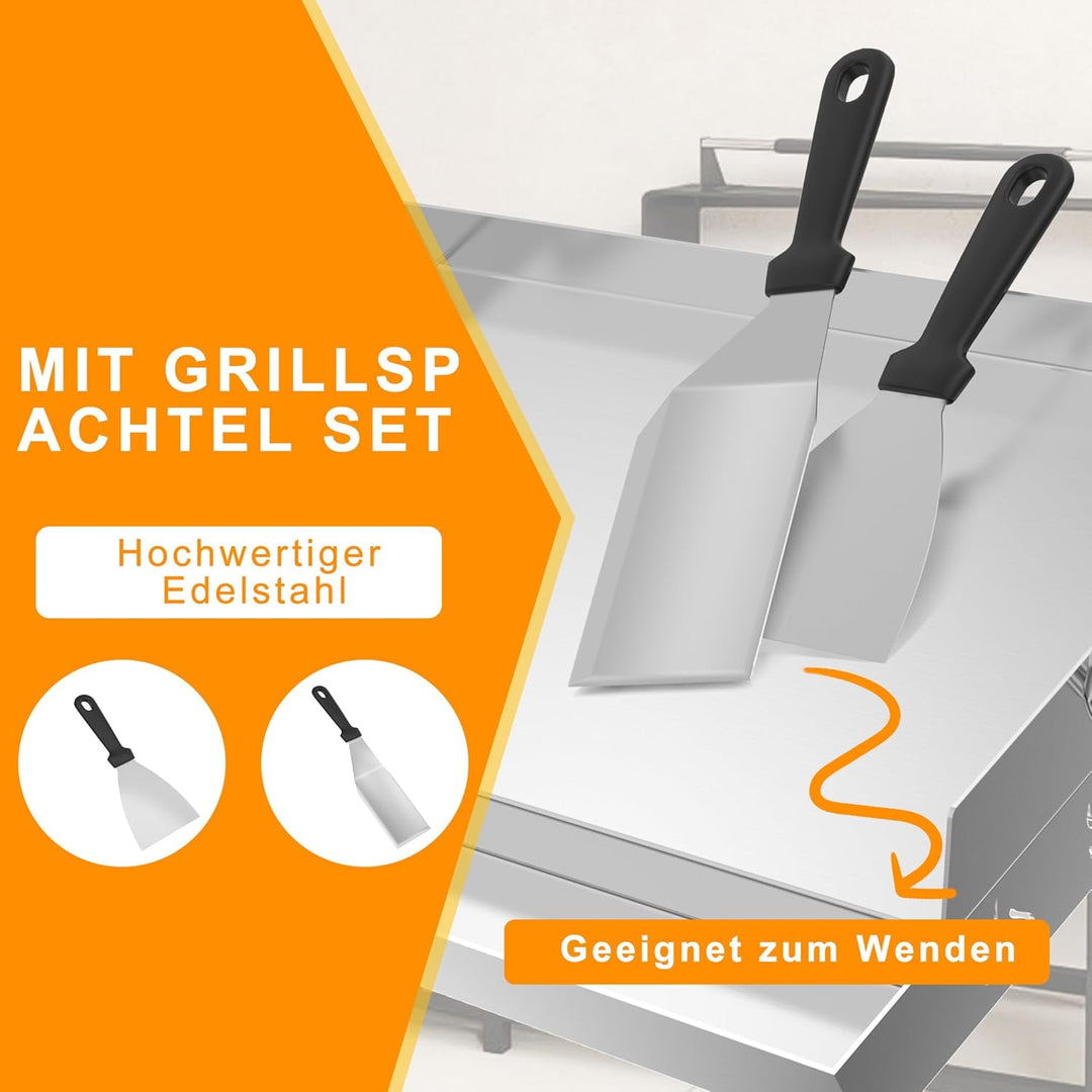 YRHome Plancha Grillplatte 47x32x7cm - Edelstahl Grillblech für Gas & Holzkohle, mit Grillspachtel &