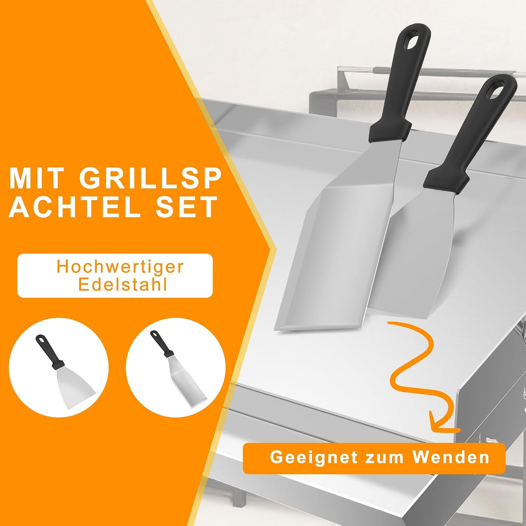 XMTECH Edelstahl Grillplatte mit Henkel, 51x32x7 cm, Gleichmässige Wärmeverteilung für Gas- und Kohl
