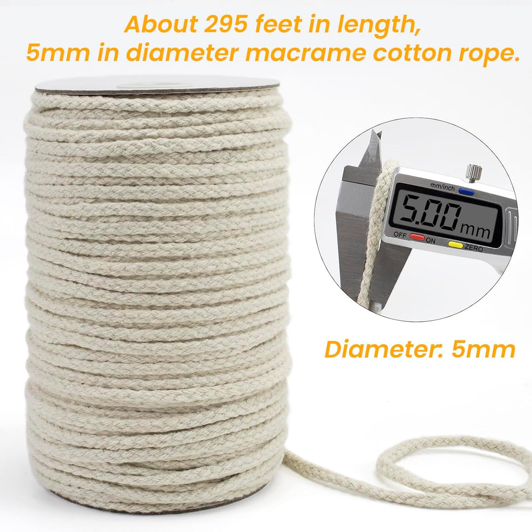 Makramee Garn 5mm x 90m, Baumwollkordel Baumwollseil Natürlicher Baumwollschnur, Makramee Garn Geflo