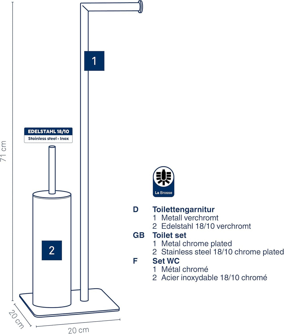 Kela 22490 Toilettengarnitur, WC-Bürstenbehälter und Papierhalterung, Style, Verchromtes Metall, 71c