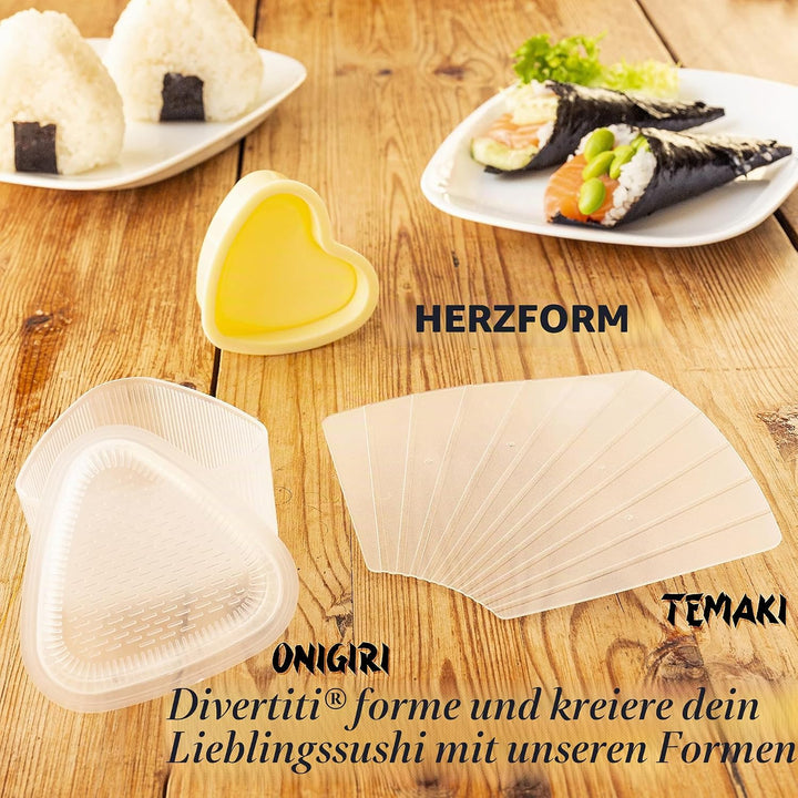 Sushi-Set 2025 – 29-teilig mit praktischer Anleitung, Rezeptbuch, Onigiri-Form, Bambusmatte, Sushi G