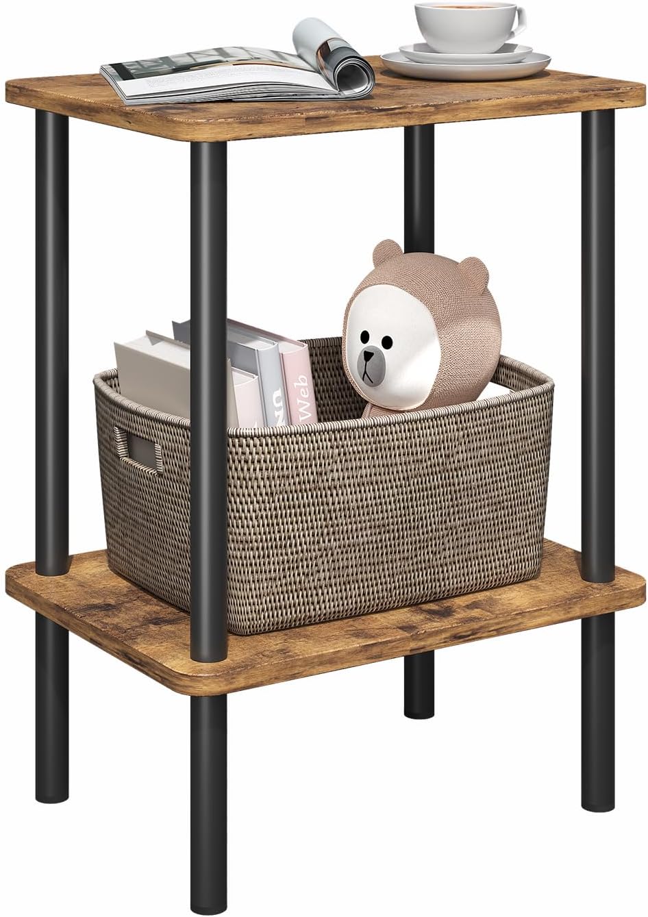 APICIZON Beistelltisch Holz, 2 Tier Nachttisch Schmal, 40x30x52cm, Beistelltisch Klein mit Stauraum,