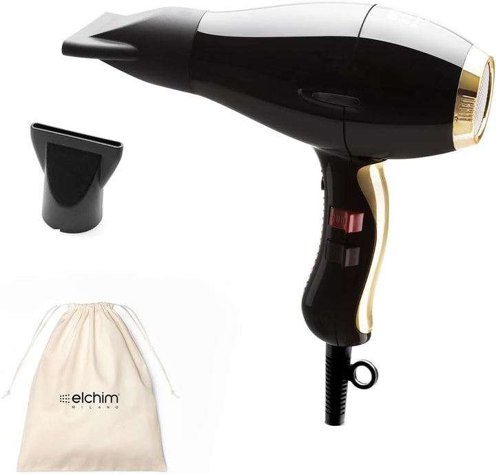 Phon für Haare Elchim 3900 Healthy Ionic Schwarz & Gold mit Schuko-Stecker und Baumwolltasche - Prof