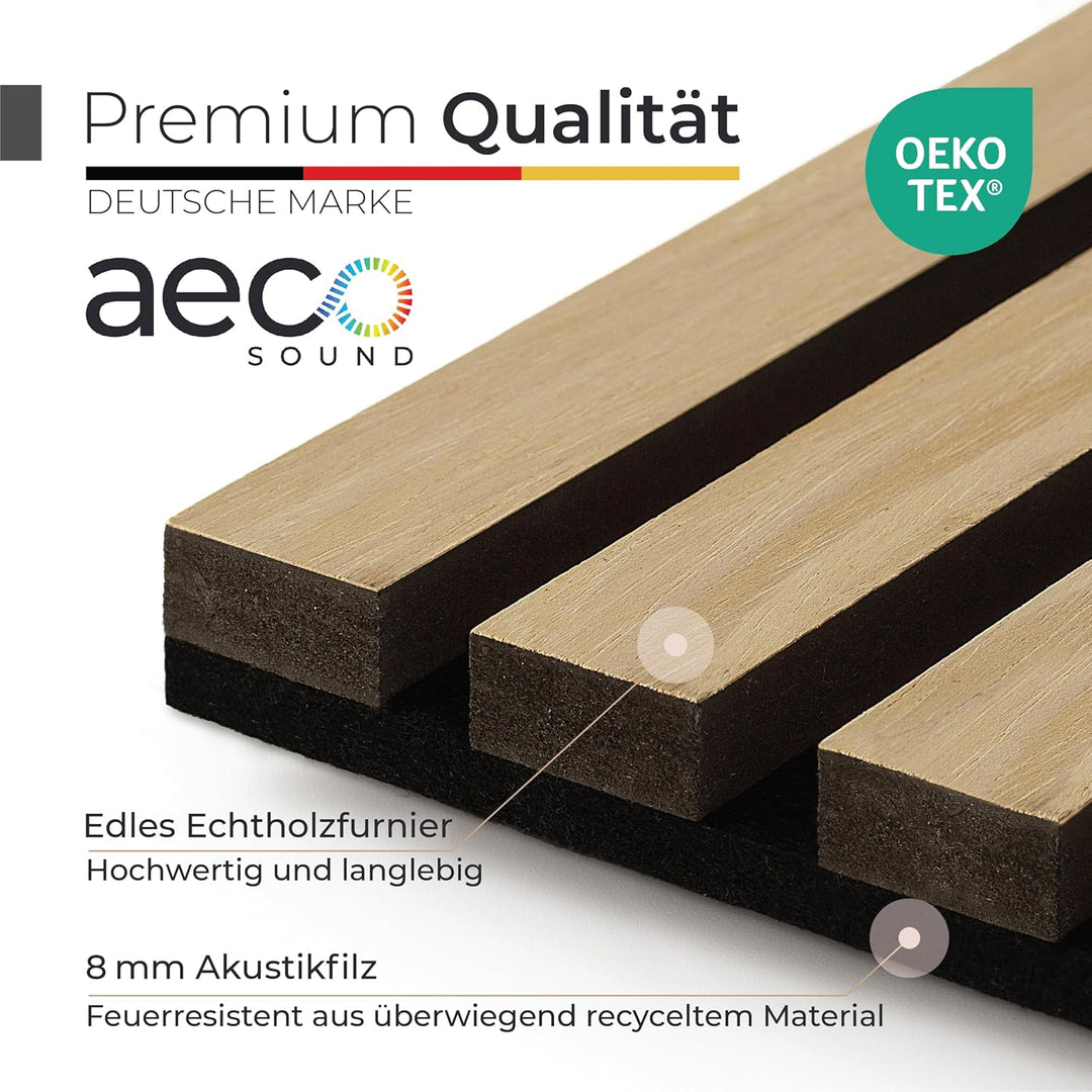 Akustikpaneele Holz – 2er-Set | 120x60cm | Echtholz Eiche & Akustikfilz Schwarz – 3D Wandpaneele für