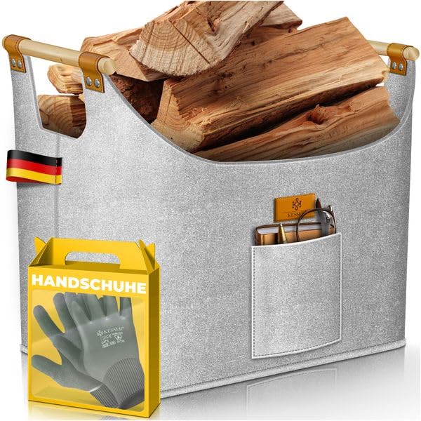 KESSER® Brennholzkorb 60 Liter | Kaminholztasche extra Dicker Filz | Feuerholzkorb faltbar mit verst