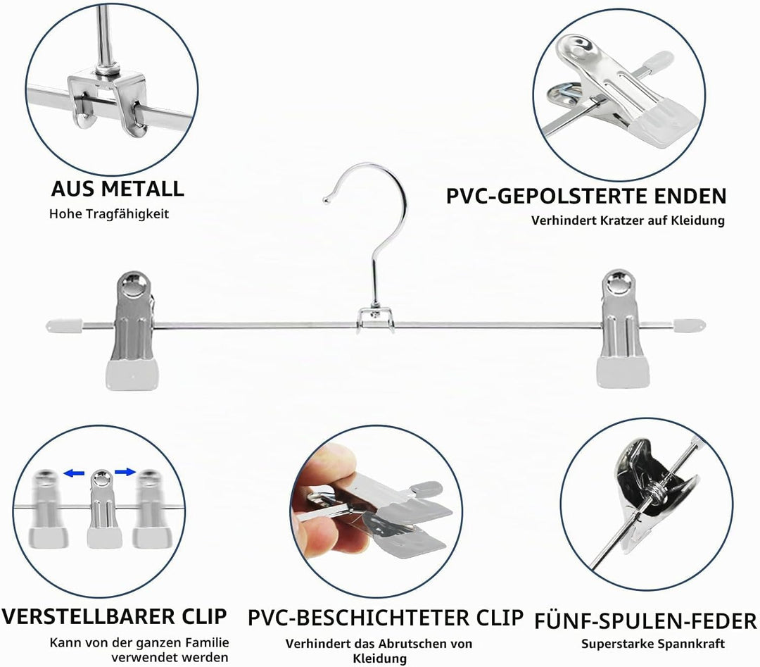 ABHENG 20 Stück Metall Hosenbügel, Anti-Rutsch Kleiderbügel, Platzsparend Rockbügel mit 360° Drehbar