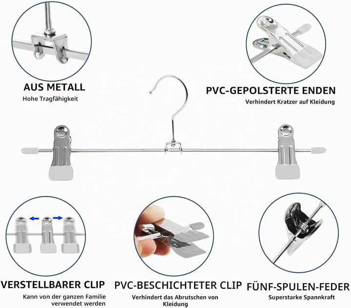 ABHENG 20 Stück Metall Hosenbügel, Anti-Rutsch Kleiderbügel, Platzsparend Rockbügel mit 360° Drehbar
