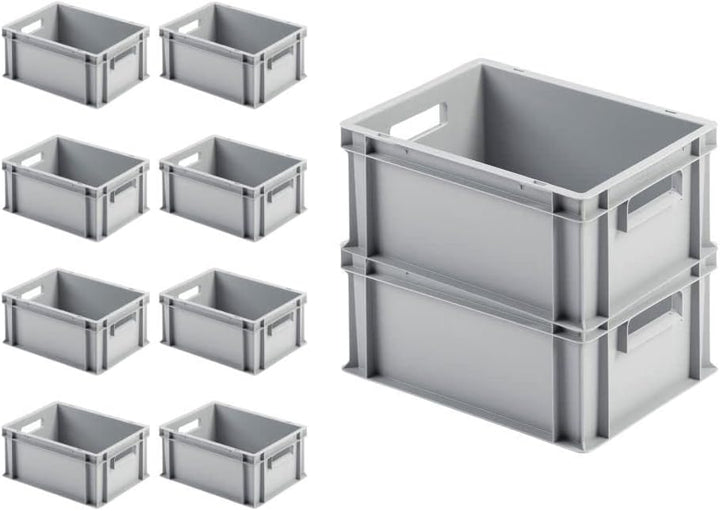SuperSparSet 10x Eurobehälter mit offenem Griff | HxBxT 17,5x30x40cm | 16 Liter | Grau | Eurobox, Tr