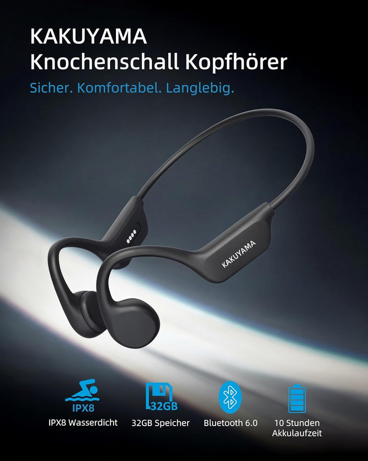 X17 Knochenleitungskopfhörer, Offene Ohrhörer mit Bluetooth 6.0, IPX8 Wasserdicht, 10 Stunden Akkula