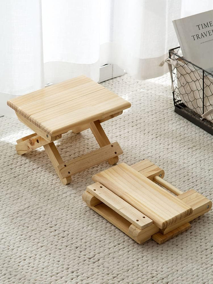 2 Mini Klapphocker aus Holz. Reisesitz, Kinderhocker, Tragbarer Fusshocker für Zuhause, Badezimmer,