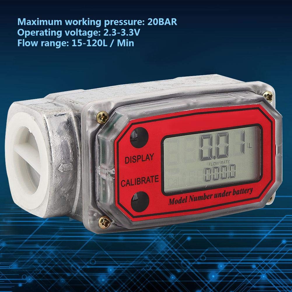 1"NPT Dieselkraftstoff Durchflussmesser, 15-120L Mini Digital Turbine Durchflussmesser für, Kerosin,