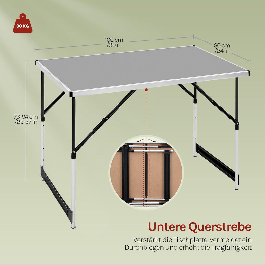 WOLTU® Campingtisch Klapptisch Gartentisch Arbeitstisch Balkontisch höhenverstellbar Aluminium Stahl