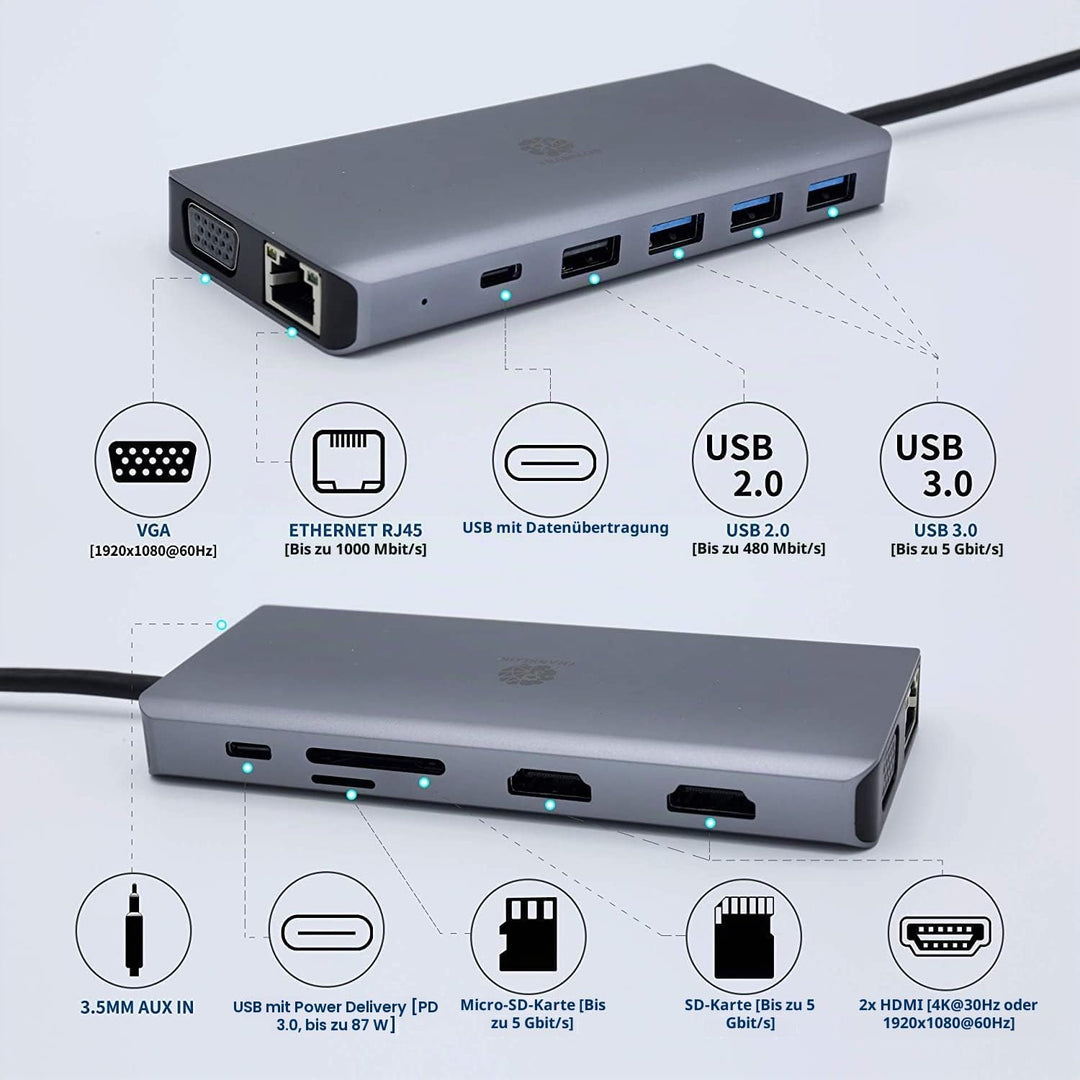 TRANSLON USB C Hub, Kompakte Dockingstation, 13 in 1, Triple Display, PD 100W, 2X HDMI, 1x VGA, 4X U