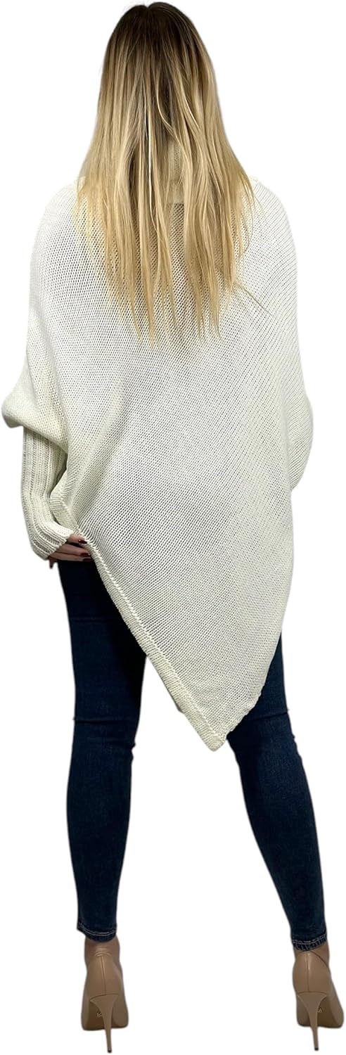 Mississhop Poncho Strick Sweatshirt Pullover Umhang Überwurf Einheitsgrösse Creme, Einheitsgrösse Cr