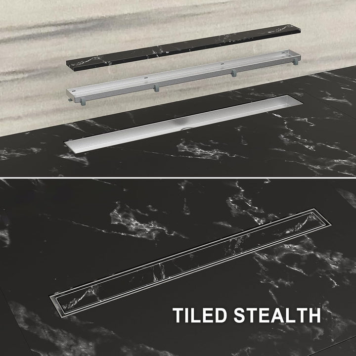 Ibergrif Edelstahl Duschrinne 50 cm Komplettset, Bodenablauf, Siphon mit Geruchsstop, Haarsieb, Befl