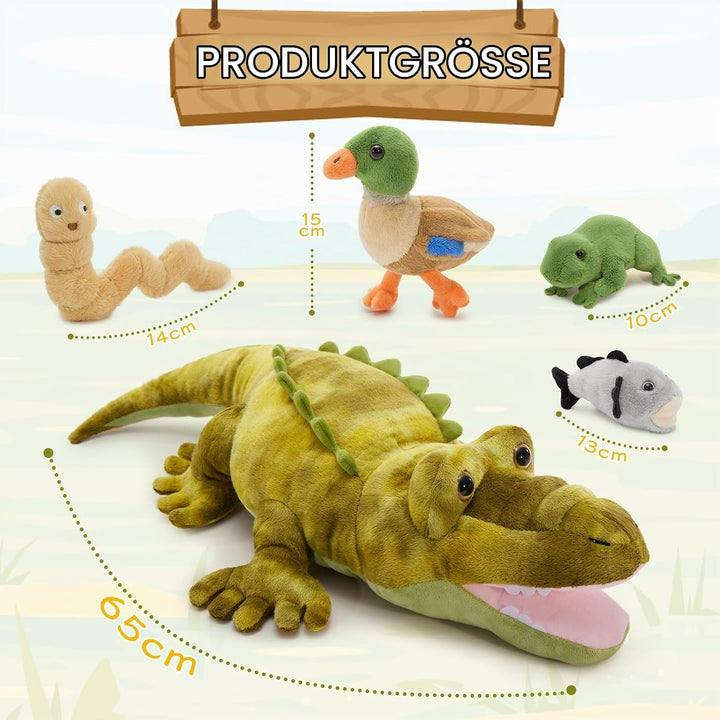 MorisMos 5 stücke Alligator Kuscheltier XXL Set, 65cm lang riesen Krokodil Kuscheltier mit Babys im