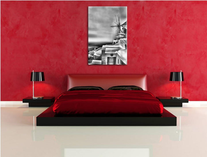 Monocrome, Stadt am Meer, Format: 100x70 auf Leinwand, XXL riesige Bilder fertig gerahmt mit Keilrah