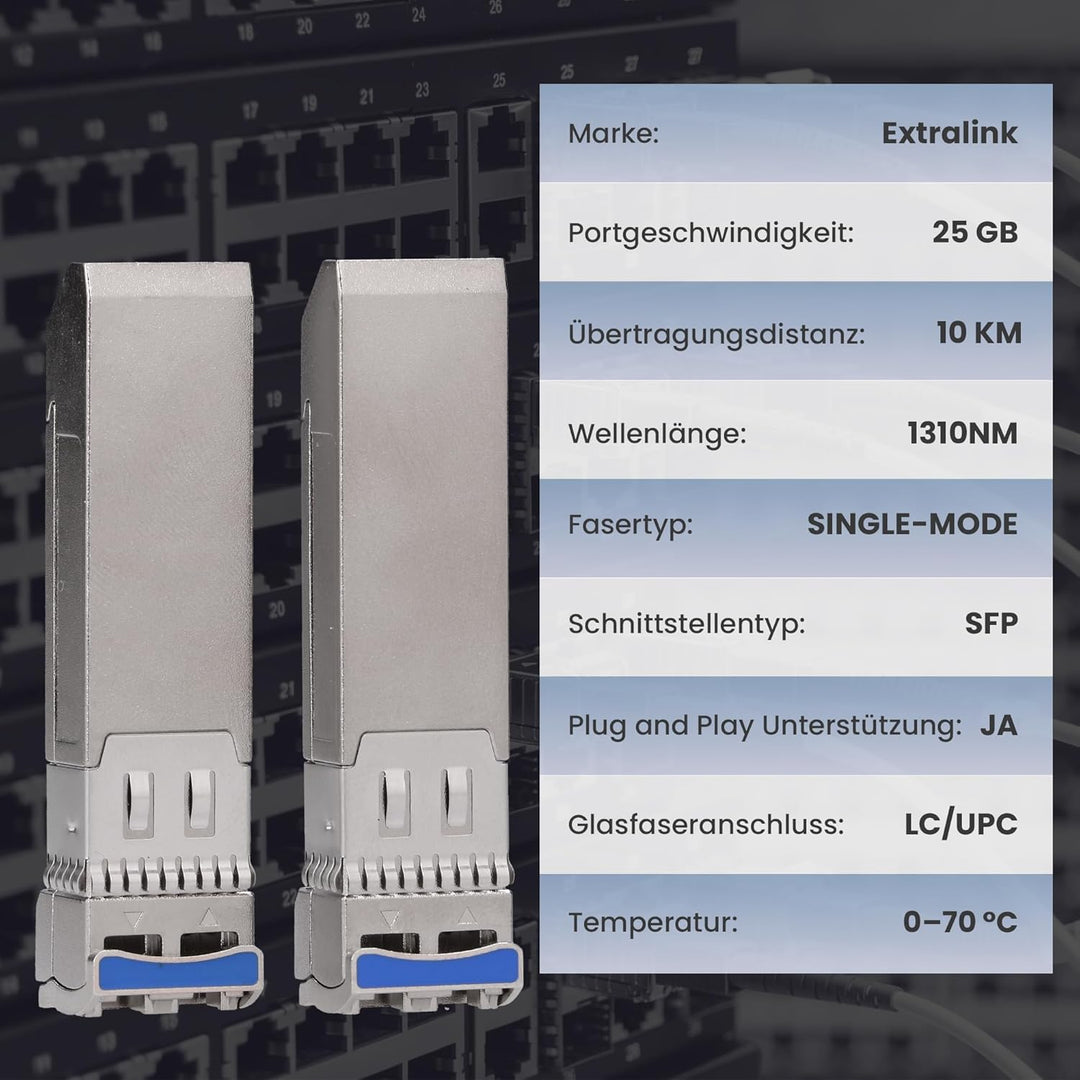 Extralink SFP Modul 25G LC Duplex Singlemode 1310 nm 10KM MSA-kompatibel – Für Cisco, Ubiquiti UniFi