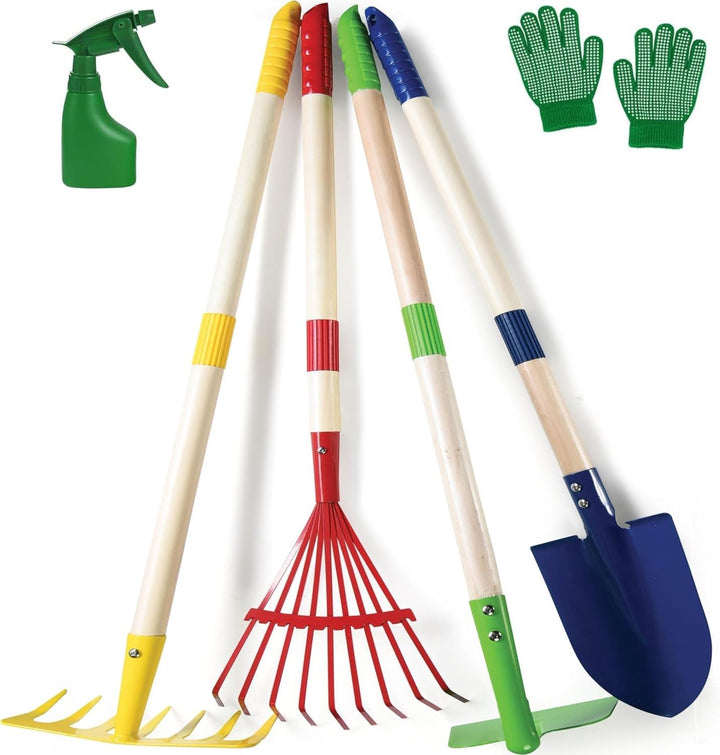 LATERN 6 Stück Kinder Gartenwerkzeug Set, 71CM Metall Gartenwerkzeuge Gross Schaufel Rechen Hacke La