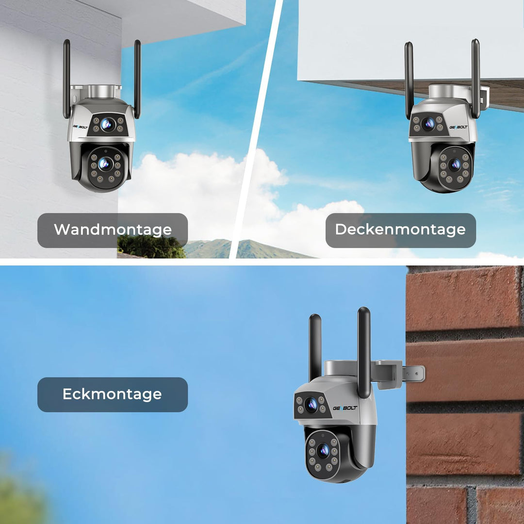 GENBOLT Dual Objektiv WLAN Überwachungskamera Aussen, PoE IP Kamera Outdoor | 2,4/5GHz, Automatische