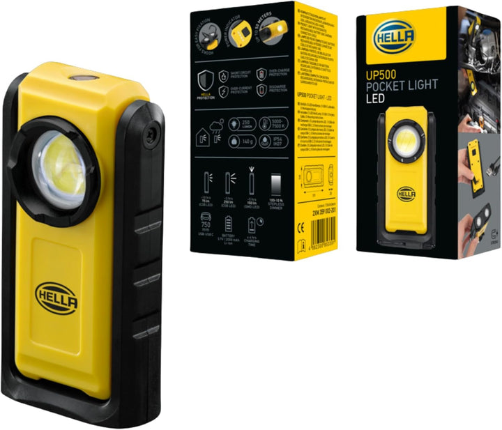 HELLA - LED-Handleuchte UP500 - 3.7V - mit Haken/mit Magnet - 2XM 359 002-201 USB-Taschenleuchte, US