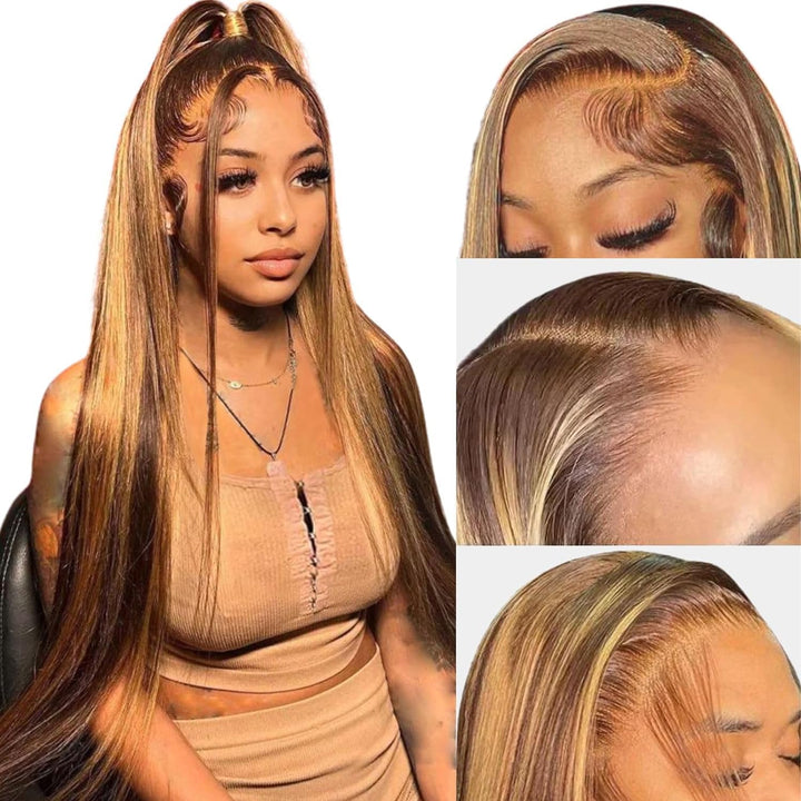 Ombre Highlight Lace Front Wigs Human Hair Wigs for Black Women Straight Echthaar Perücke Schwarz Fr