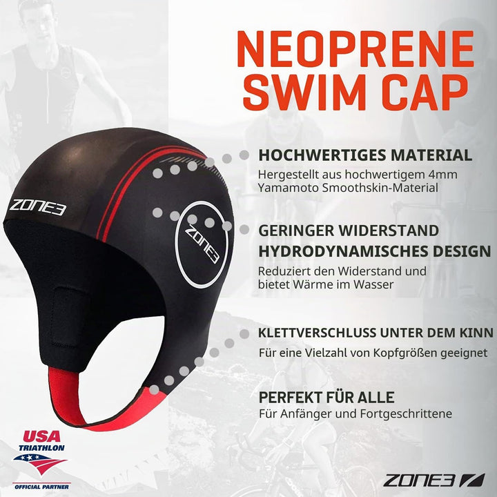 ZONE3 Neopren-Schwimmkappe 4mm Neoprenhaube mit Kinnriemen Tauchkappe Verstellbar Sturmhaube Warm Ha