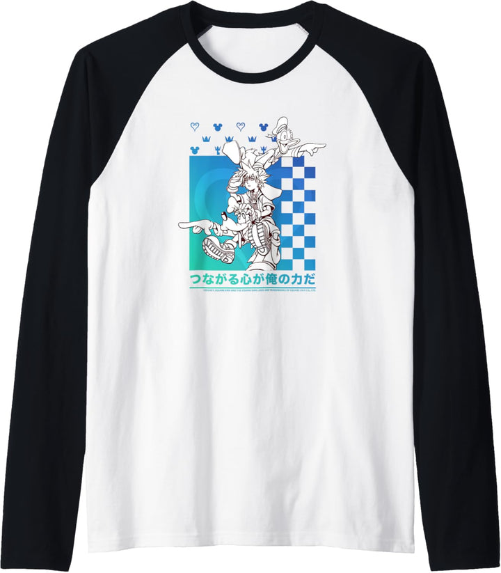 Disney Kingdom Hearts Sora Donald Goofy Kanji Checkerboard Raglan