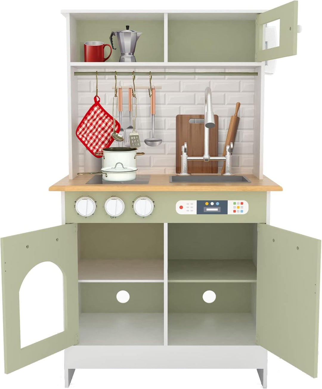 Teamson Kids Küche Für Kinder Aus Holz Little Chef Boston mit Interaktiven Funktionen &amp; 9 Kochzubehö