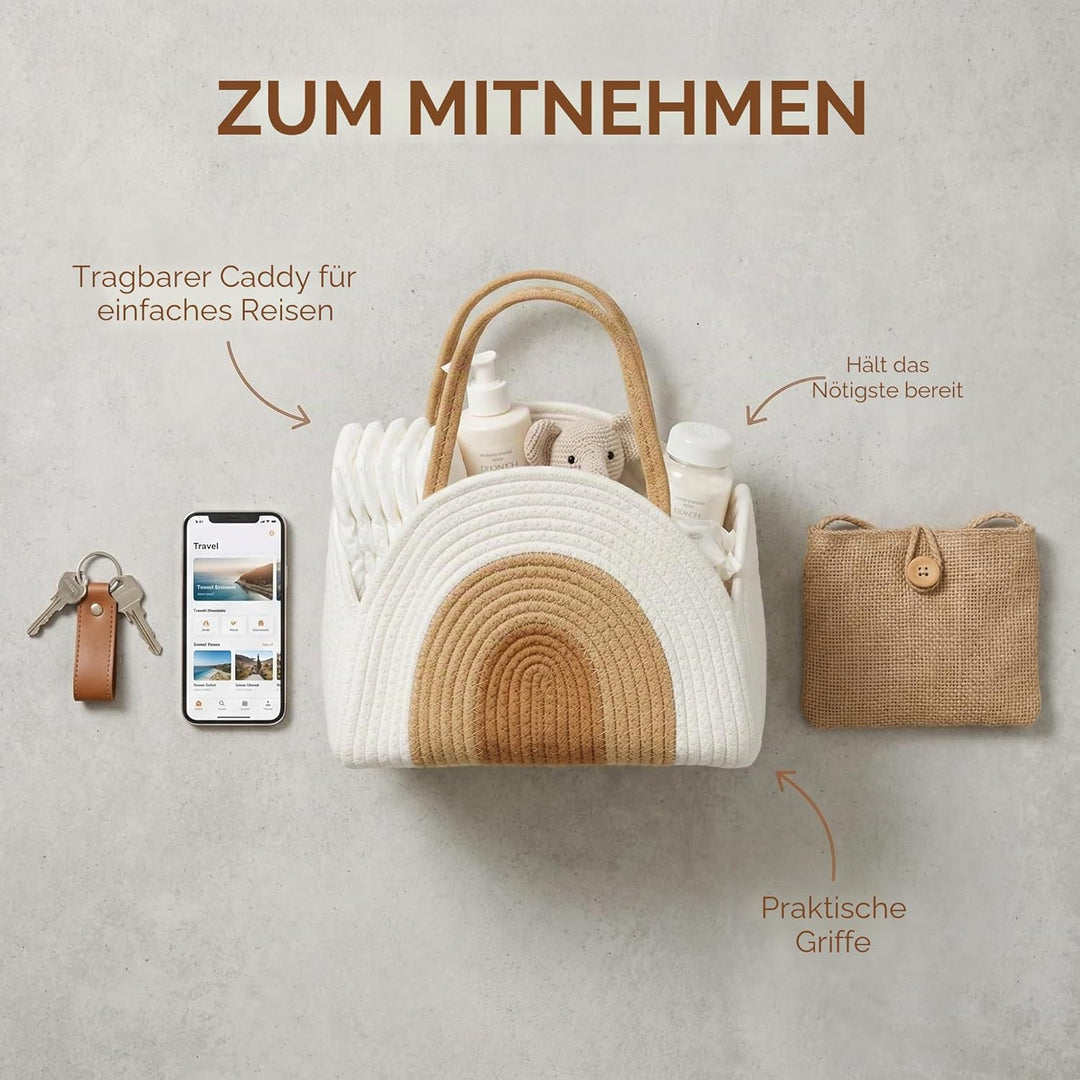 Wickeltasche Organizer Baumwollseilkorb Baby Windel Caddy Korb Tragbar mit robusten Griffen & abnehm