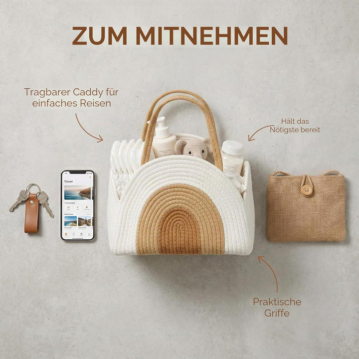 Wickeltasche Organizer Baumwollseilkorb Baby Windel Caddy Korb Tragbar mit robusten Griffen & abnehm