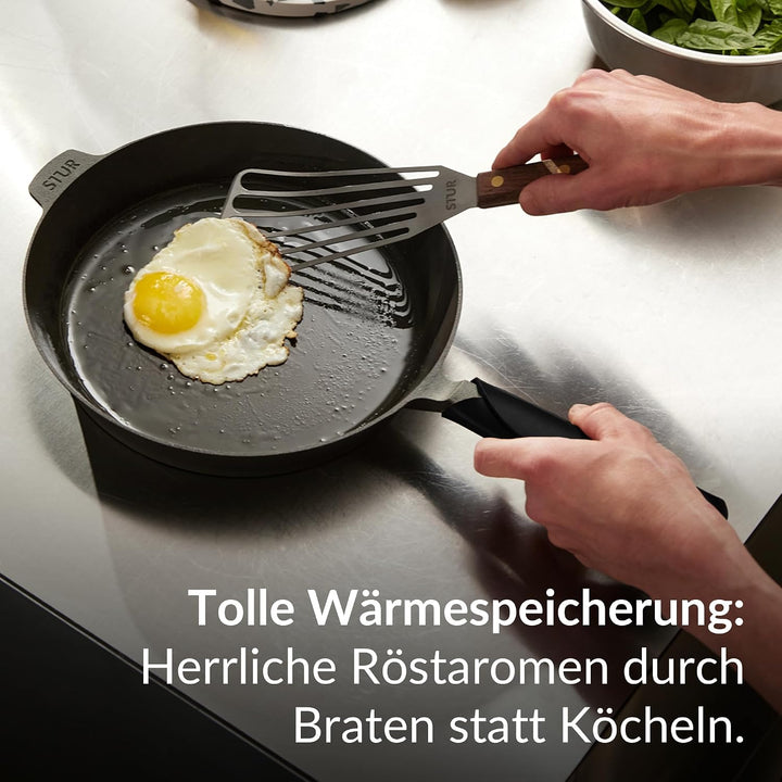 STUR - ORIGINAL PREMIUM-Set Gusseisenpfanne Induktion 24cm &amp; 28cm inkl. 2x Echtleder Griffschutz, Pf