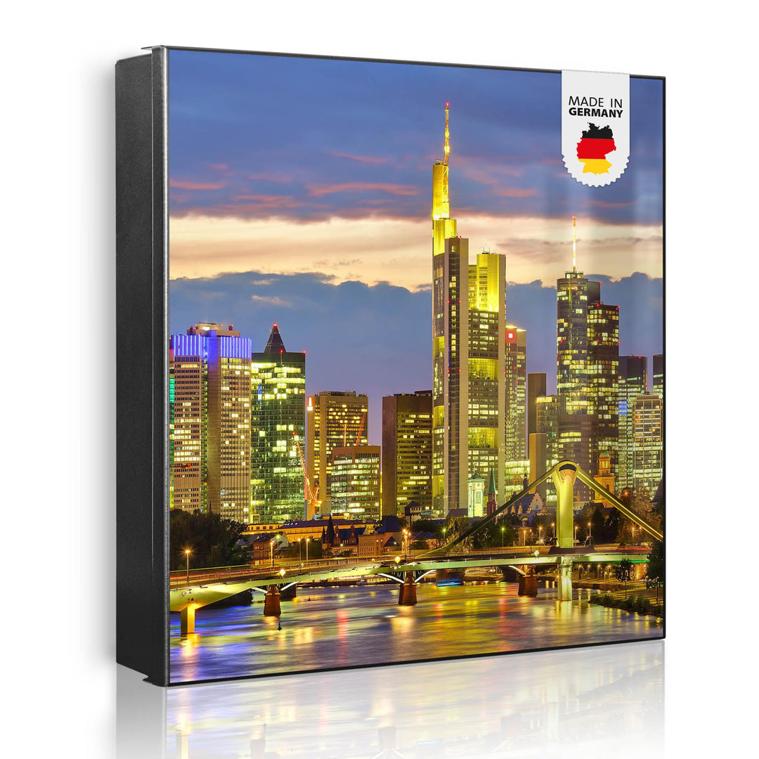banjado® Grosser Schlüsselkasten Glas/Schlüsselbox 30cm x 30cm mit 50 Haken - Motiv Frankfurt Main/S