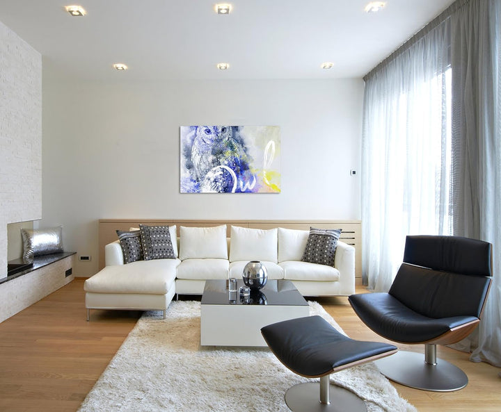 Paul Sinus Art Bild Leinwand 120x80cm Geheimnisvolle Eule in Grautönen mit Kalligraphie, 120x80cm