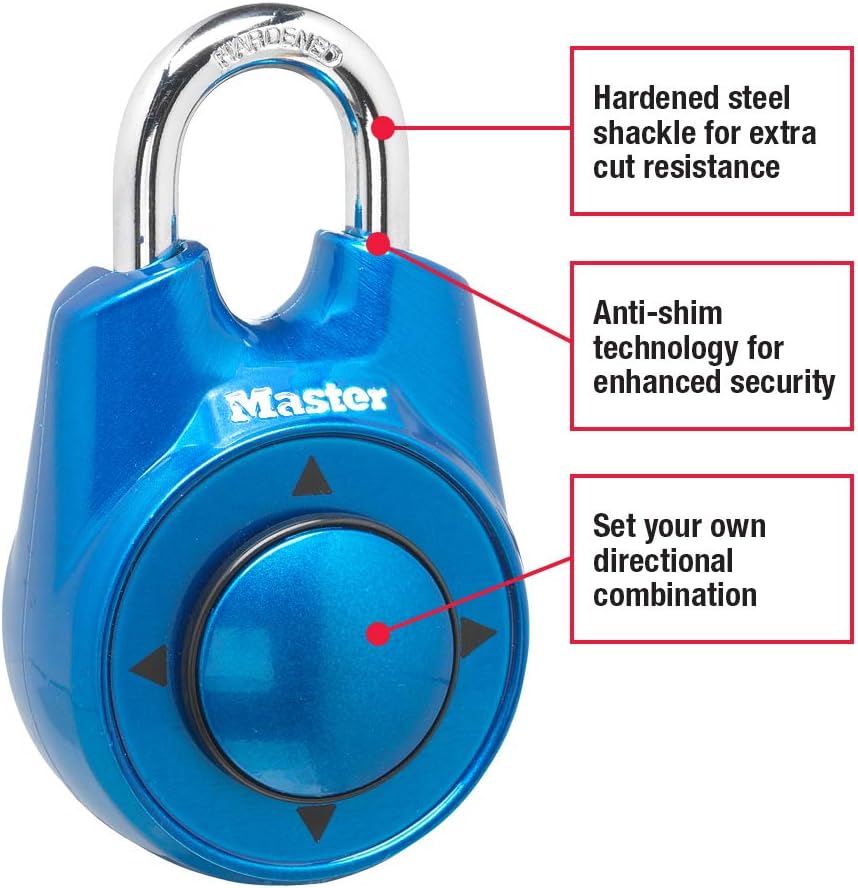Master Lock 1500iD Schliessfachschloss-Set Ihr eigenes direktionales Zahlenschloss, 1 Packung, blau,